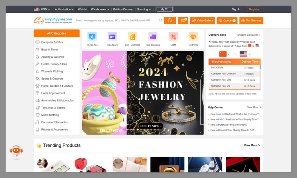 CJdropshipping homepage - fastest dropshipping suppliers