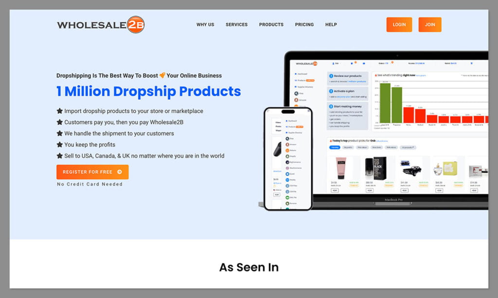 wholesale2b homepage - fastest dropshipping suppliers