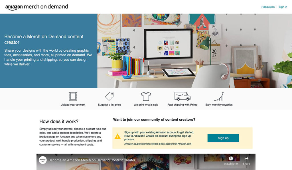 amazon merch on demand homepage