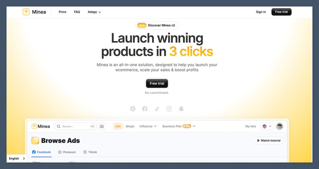 Minea Homepage
