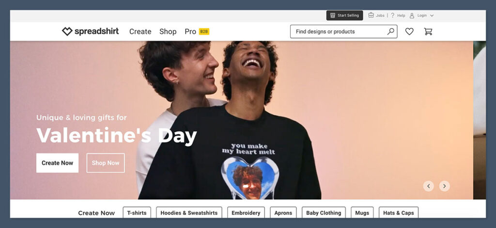 Spreadshirt homepage