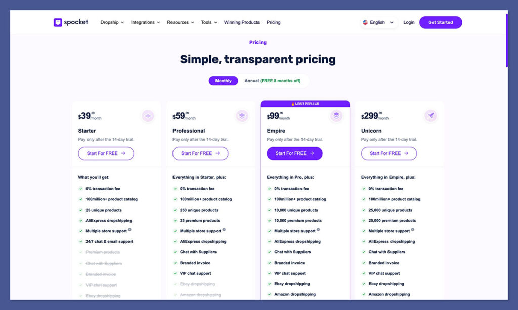 spocket pricing