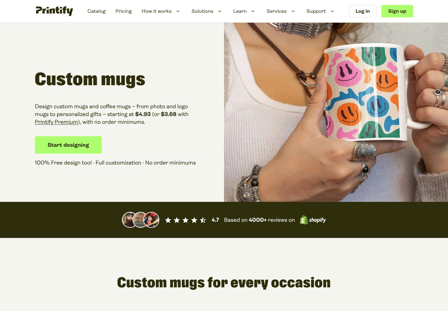 Printify custom mugs product page